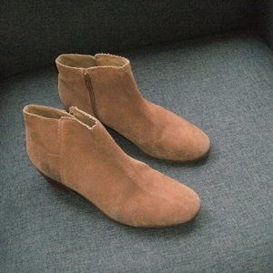 Jack Rogers Chestnut Brown Leather Suede Ankle Boot Bootie Side Zip 1 3/4" Heel